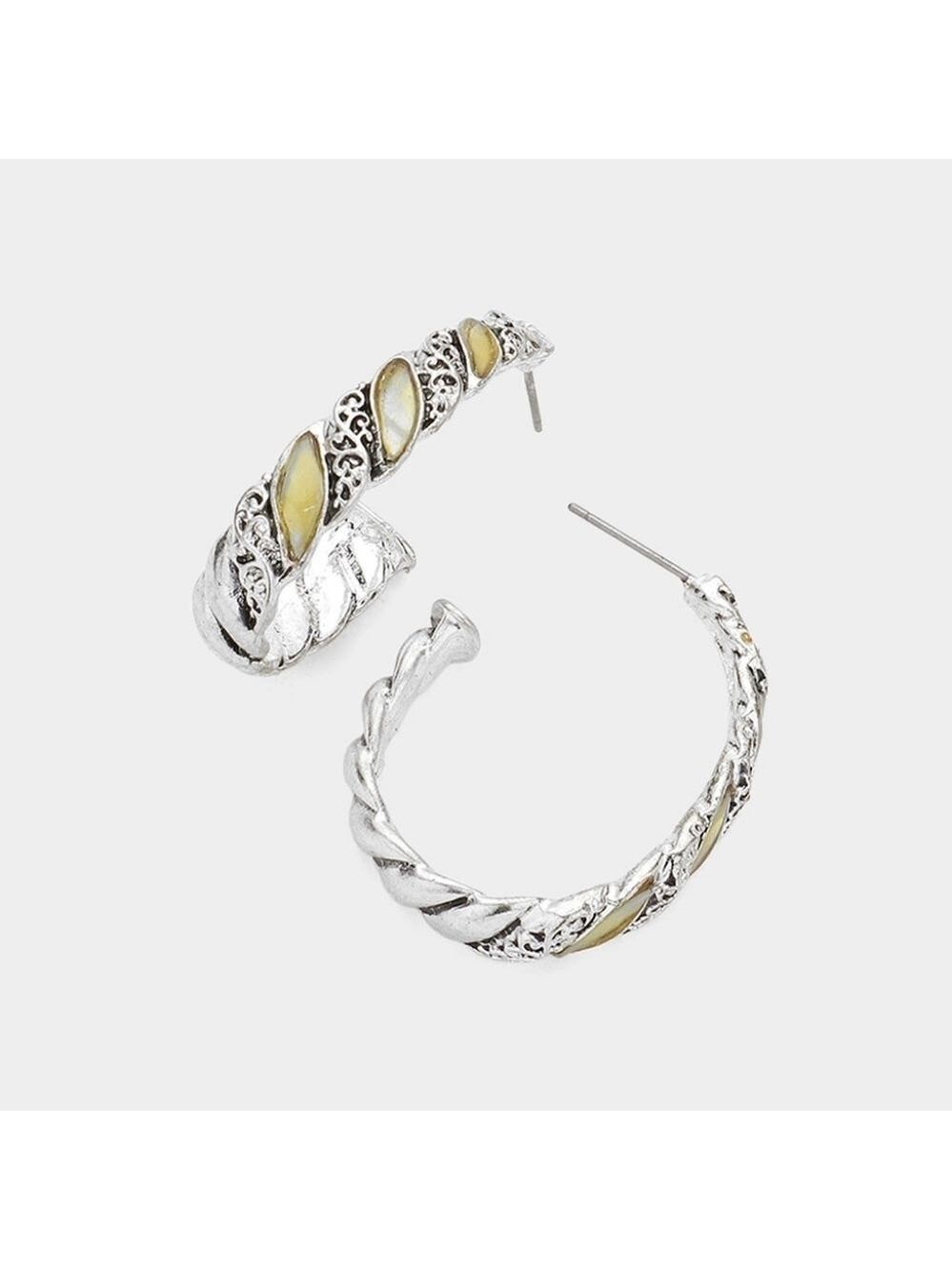Mother of Pearl Detailed Open Hoop Earrings